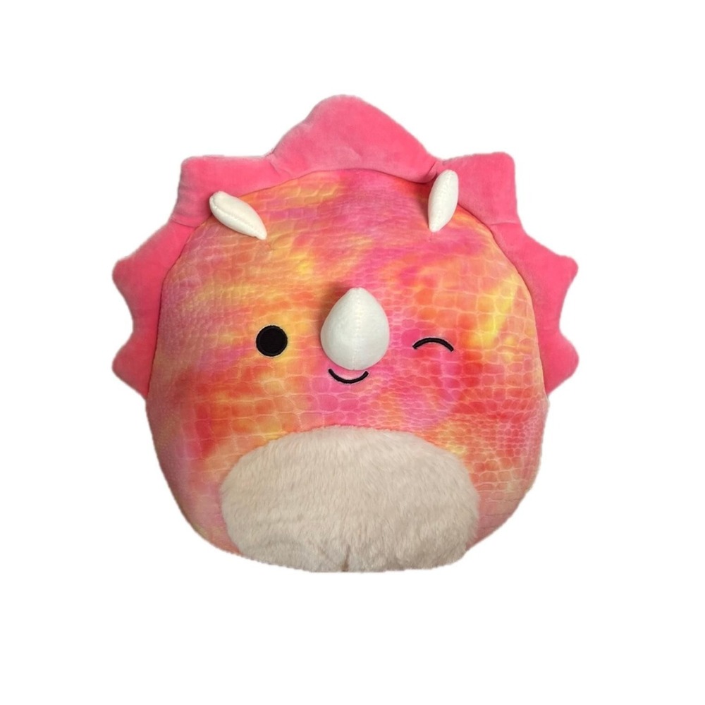 Squishmallows 16" Trinity Piink Tie-Dye Triceratops with Fuzzy Belly‎ Plush NEW